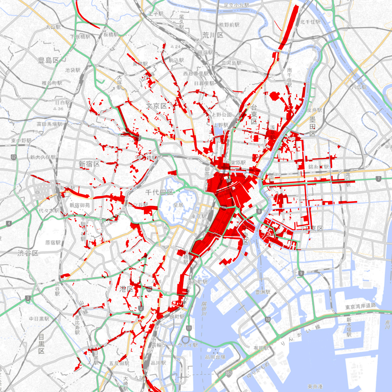 Townhouse areas visualized on the map